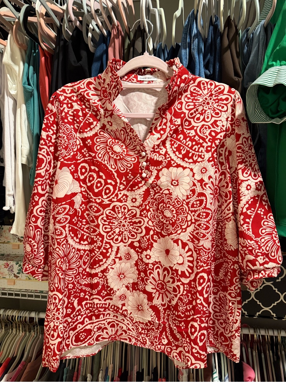 Women's Red & White Floral Popover Tunic by Liz Claiborne